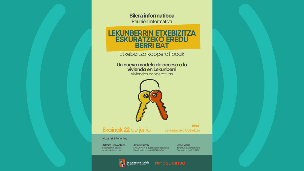 Etxebizitza kooperatiboen bilera informatiboa eginen dute ekainaren 22an