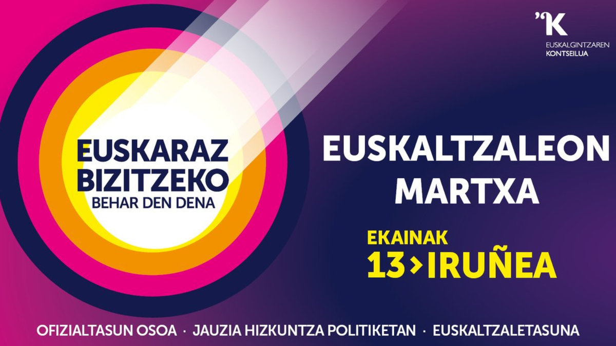 Euskaltzaleon martxa antolatu dute “Euskaraz bizitzeko behar den dena” lelopean larunbatean Iruñean