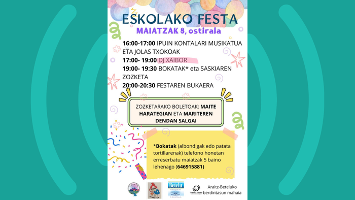 Eskola festa ospatuko dute gaur arratsaldean Betelun