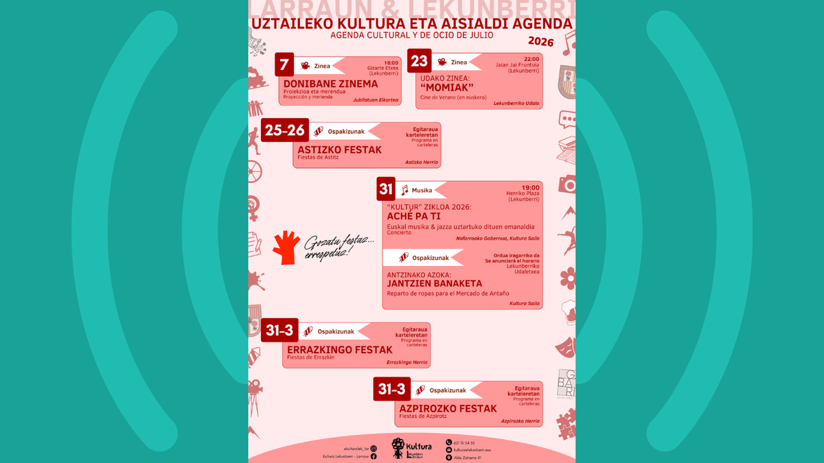 Larraun-Lekunberriko uztaileko kultura eta aisialdi agenda