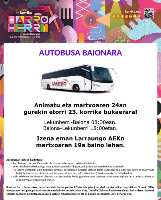 Korrikaren amaiera festara joateko autobusa