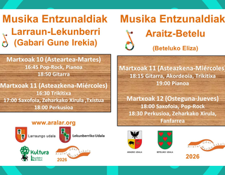 Aralar Udal Musika Eskolak entzunaldiak eskeiniko ditu Larraunen eta Betelun