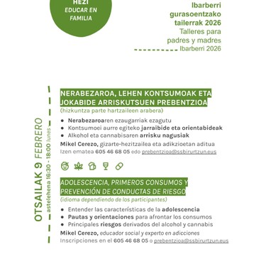 Tailerra: Nerabezaroa, lehen kontsumoak eta jokabide arriskutsuen prebentzioa