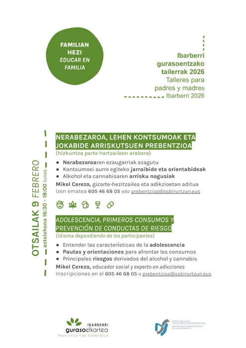 Tailerra: Nerabezaroa, lehen kontsumoak eta jokabide arriskutsuen prebentzioa