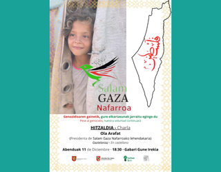 Salam Gaza Nafarroak hitzaldia eskeiniko du Gabari gune irekian Ola Arafaten eskutik (Iñaki Iriarte)